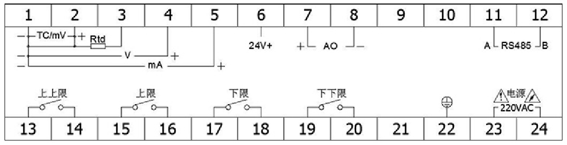 YL-TS803智能單光柱報(bào)警測(cè)控儀接線圖